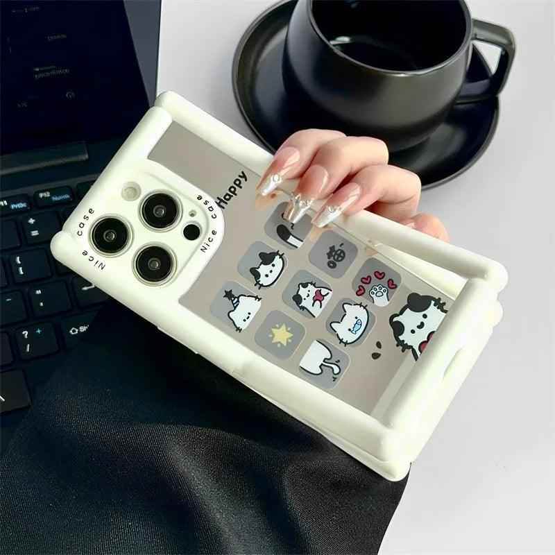 Cute Phone Cases - Cartoon Puppy Cat Holder Stand, Mirror Case for iPhone 15, 14, 13, 12, 11 Pro Max - TSP296 - Touchy Style