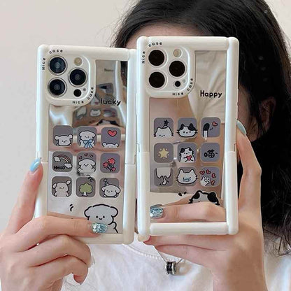 Cute Phone Cases - Cartoon Puppy Cat Holder Stand, Mirror Case for iPhone 15, 14, 13, 12, 11 Pro Max - TSP296 - Touchy Style