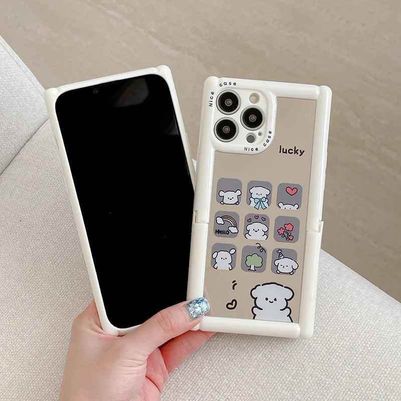 Cute Phone Cases - Cartoon Puppy Cat Holder Stand, Mirror Case for iPhone 15, 14, 13, 12, 11 Pro Max - TSP296 - Touchy Style