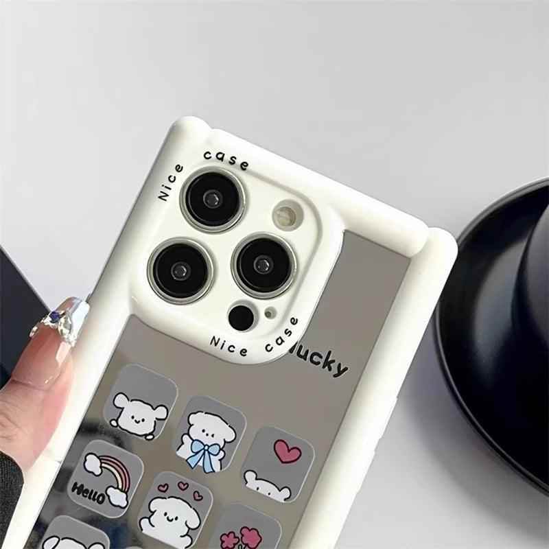 Cute Phone Cases - Cartoon Puppy Cat Holder Stand, Mirror Case for iPhone 15, 14, 13, 12, 11 Pro Max - TSP296 - Touchy Style