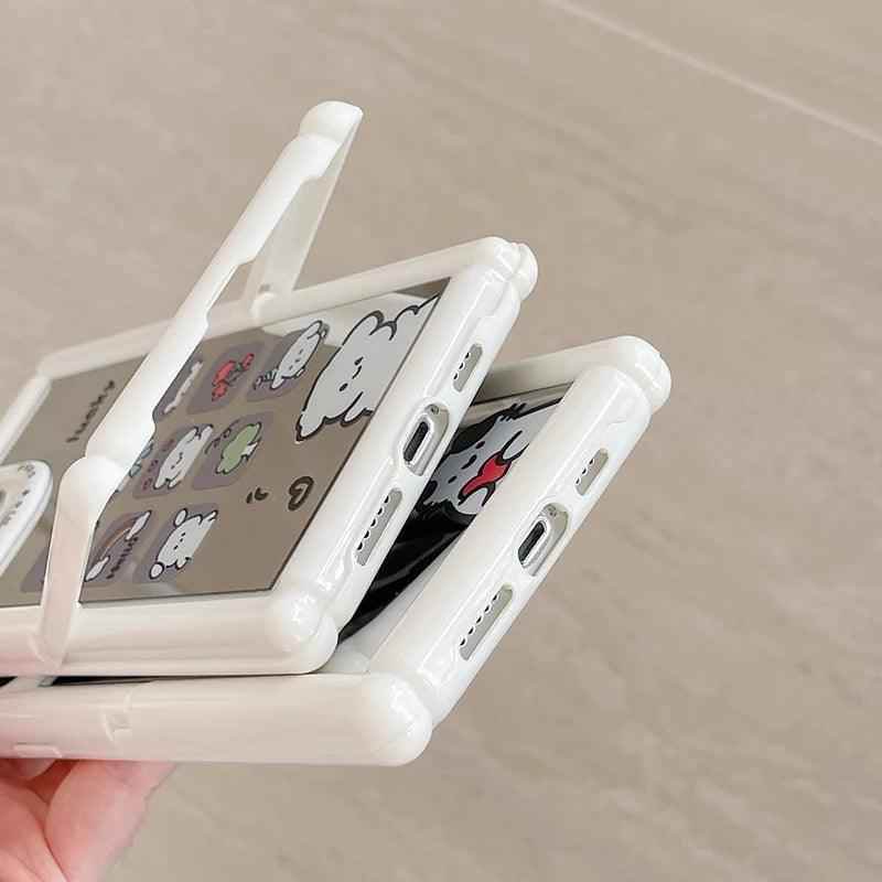 Cute Phone Cases - Cartoon Puppy Cat Holder Stand, Mirror Case for iPhone 15, 14, 13, 12, 11 Pro Max - TSP296 - Touchy Style