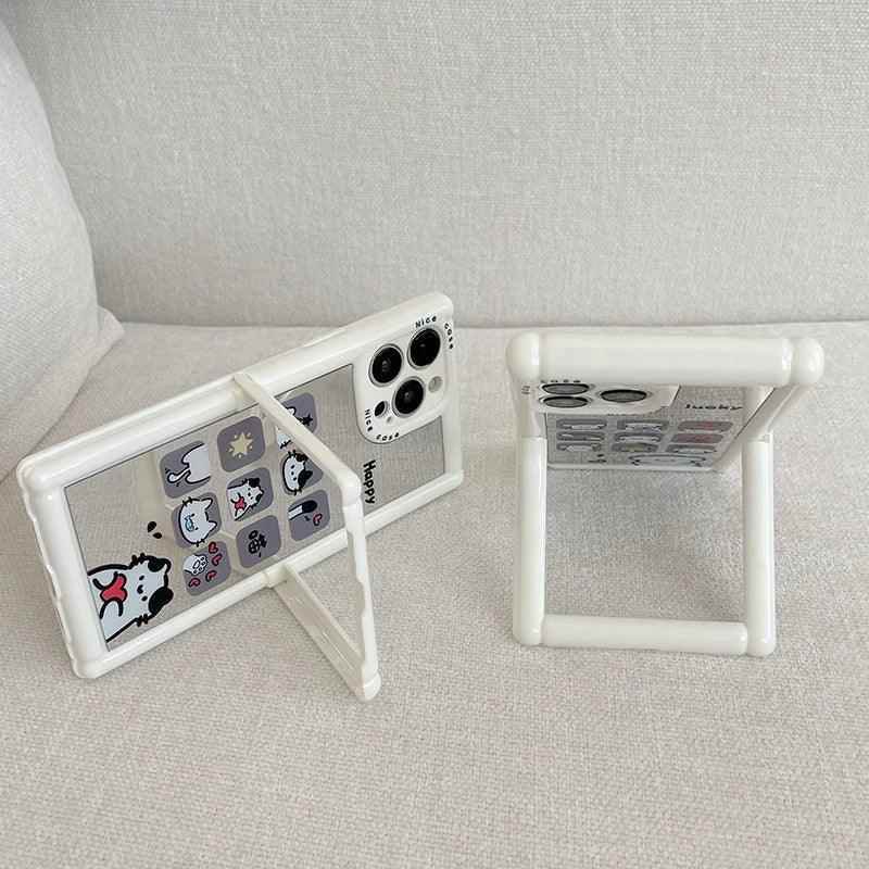 Cute Phone Cases - Cartoon Puppy Cat Holder Stand, Mirror Case for iPhone 15, 14, 13, 12, 11 Pro Max - TSP296 - Touchy Style