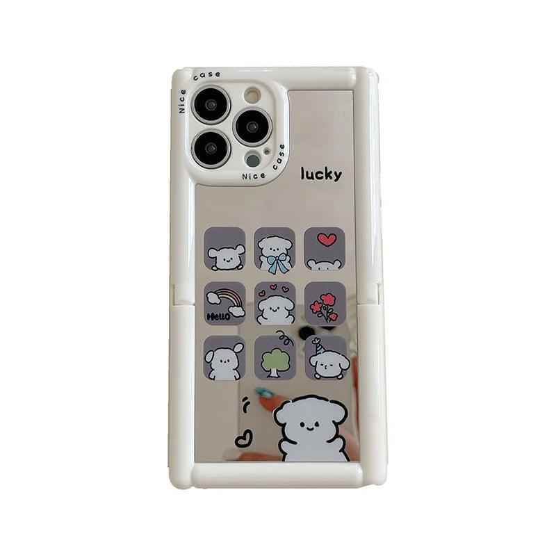 Cute Phone Cases - Cartoon Puppy Cat Holder Stand, Mirror Case for iPhone 15, 14, 13, 12, 11 Pro Max - TSP296 - Touchy Style