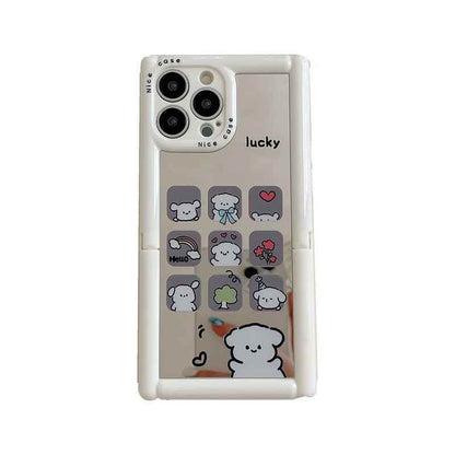 Cute Phone Cases - Cartoon Puppy Cat Holder Stand, Mirror Case for iPhone 15, 14, 13, 12, 11 Pro Max - TSP296 - Touchy Style