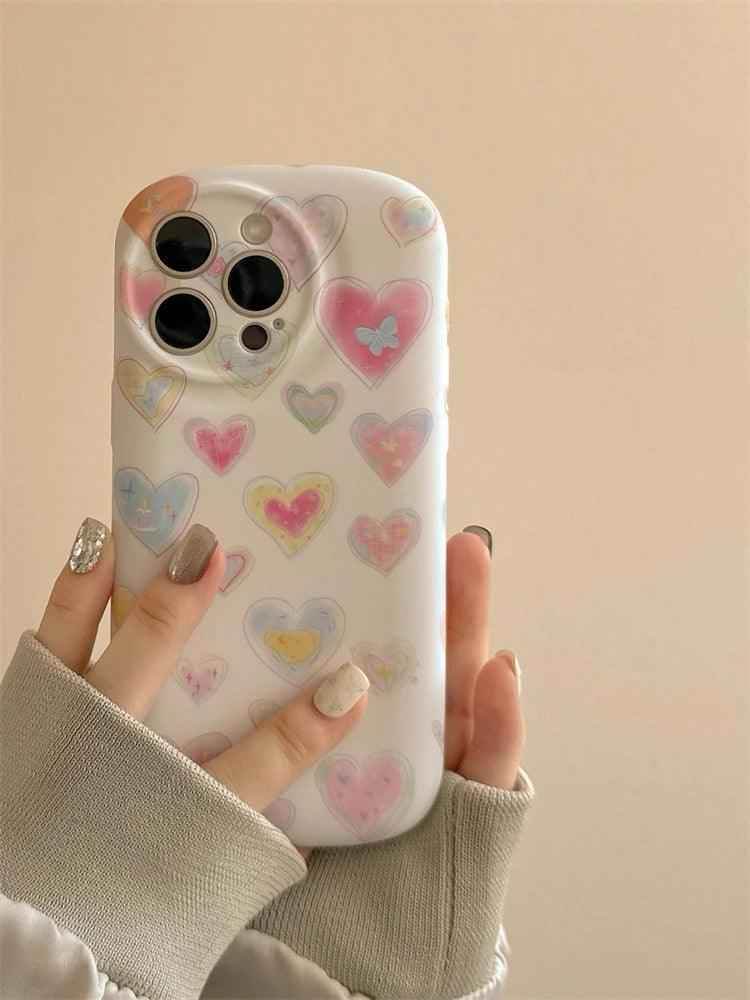 Cute Phone Cases - Colorful Love Heart Liquid Skin Silicone for iPhone 11-15 Pro Max - TSP294 - Touchy Style