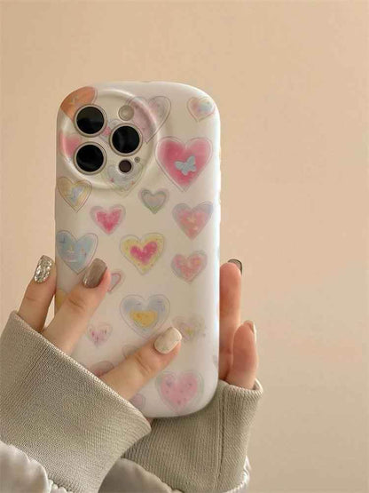 Cute Phone Cases - Colorful Love Heart Liquid Skin Silicone for iPhone 11-15 Pro Max - TSP294 - Touchy Style