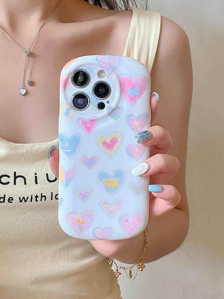 Cute Phone Cases - Colorful Love Heart Liquid Skin Silicone for iPhone 11-15 Pro Max - TSP294 - Touchy Style