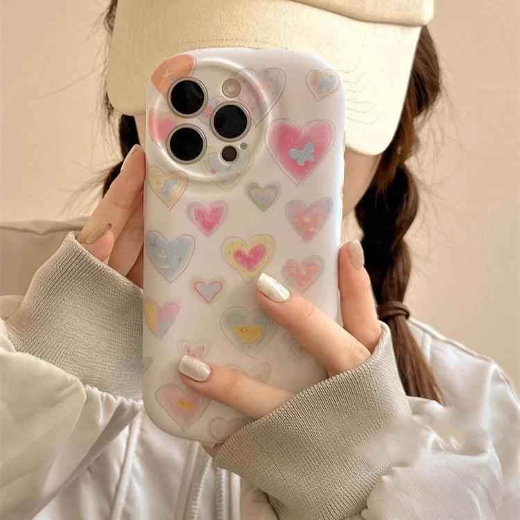 Cute Phone Cases - Colorful Love Heart Liquid Skin Silicone for iPhone 11-15 Pro Max - TSP294 - Touchy Style