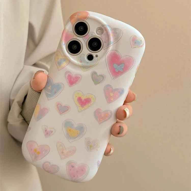 Cute Phone Cases - Colorful Love Heart Liquid Skin Silicone for iPhone 11-15 Pro Max - TSP294 - Touchy Style