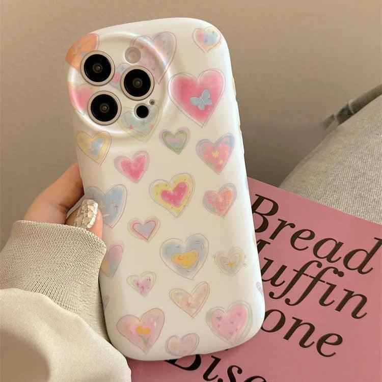 Cute Phone Cases - Colorful Love Heart Liquid Skin Silicone for iPhone 11-15 Pro Max - TSP294 - Touchy Style