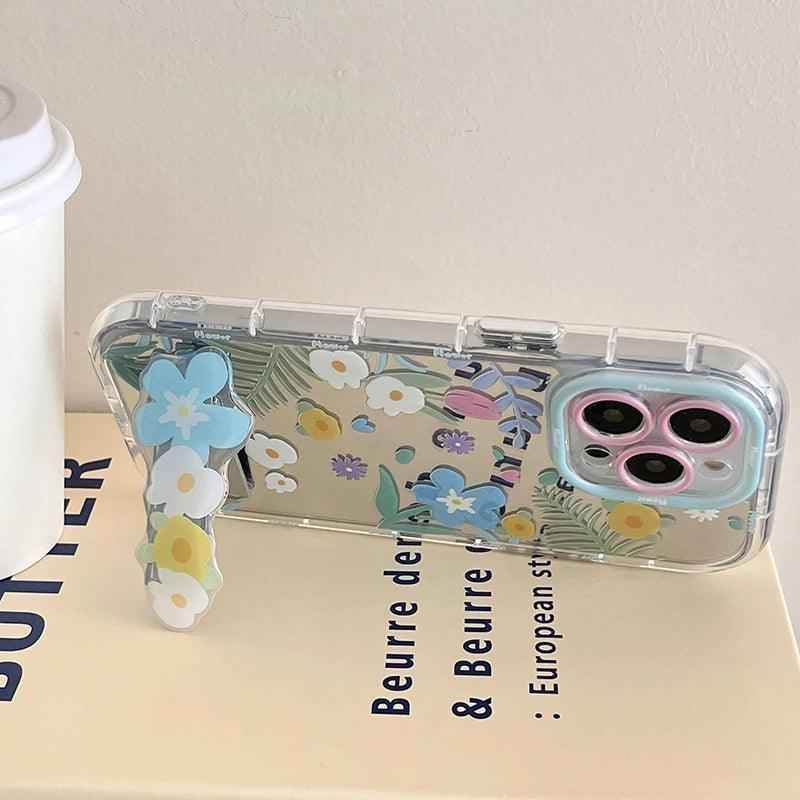 Cute Phone Cases - Floral Makeup Mirror with Stand for iPhone 15/14/13/12 Pro Max - TSP287 - Touchy Style