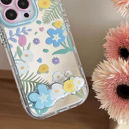 Cute Phone Cases - Floral Makeup Mirror with Stand for iPhone 15/14/13/12 Pro Max - TSP287 - Touchy Style