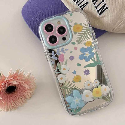 Cute Phone Cases - Floral Makeup Mirror with Stand for iPhone 15/14/13/12 Pro Max - TSP287 - Touchy Style