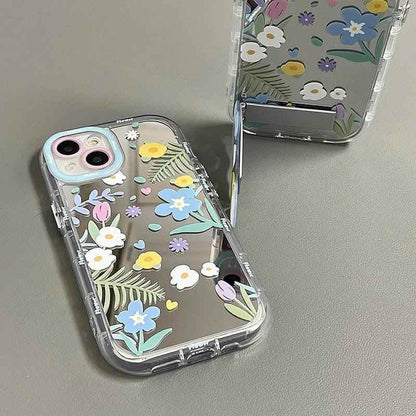 Cute Phone Cases - Floral Makeup Mirror with Stand for iPhone 15/14/13/12 Pro Max - TSP287 - Touchy Style