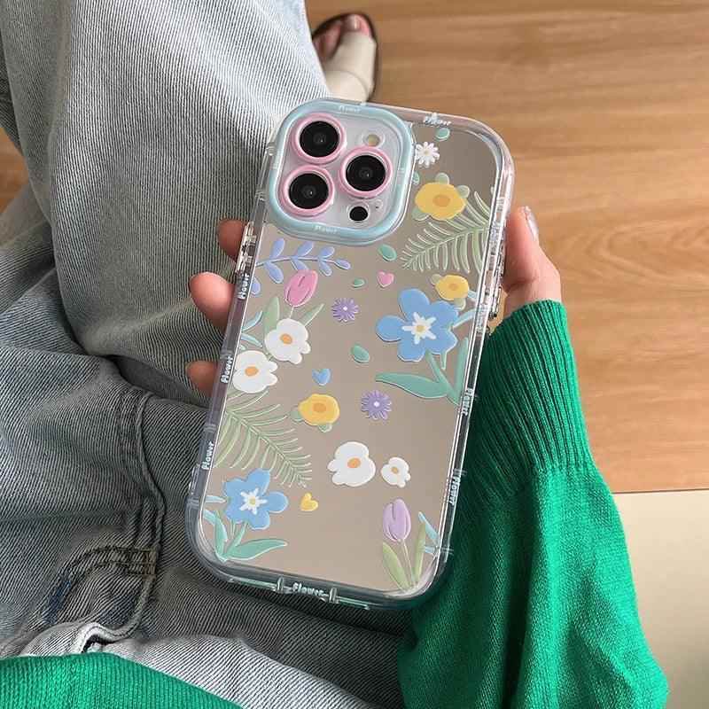 Cute Phone Cases - Floral Makeup Mirror with Stand for iPhone 15/14/13/12 Pro Max - TSP287 - Touchy Style