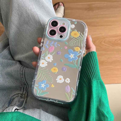 Cute Phone Cases - Floral Makeup Mirror with Stand for iPhone 15/14/13/12 Pro Max - TSP287 - Touchy Style