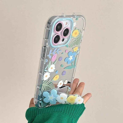 Cute Phone Cases - Floral Makeup Mirror with Stand for iPhone 15/14/13/12 Pro Max - TSP287 - Touchy Style