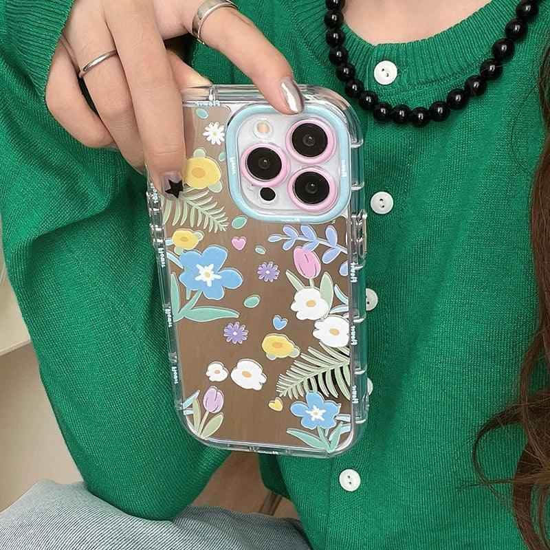 Cute Phone Cases - Floral Makeup Mirror with Stand for iPhone 15/14/13/12 Pro Max - TSP287 - Touchy Style