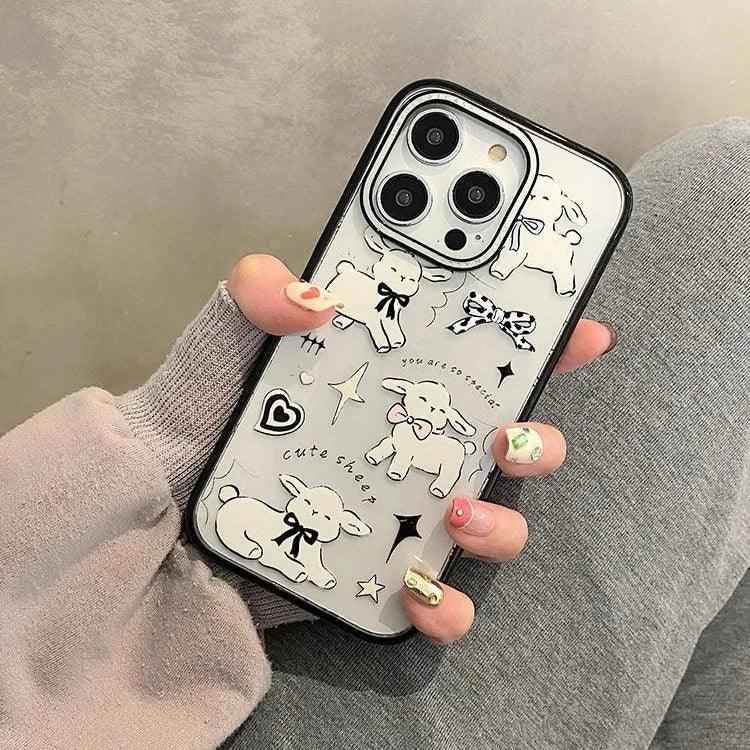 Cute Phone Cases For iPhone 11, 12, 13, 14, 15 Pro Max, and 15 Plus - White Sheep - Acrylic Cover - TSP264 - Touchy Style