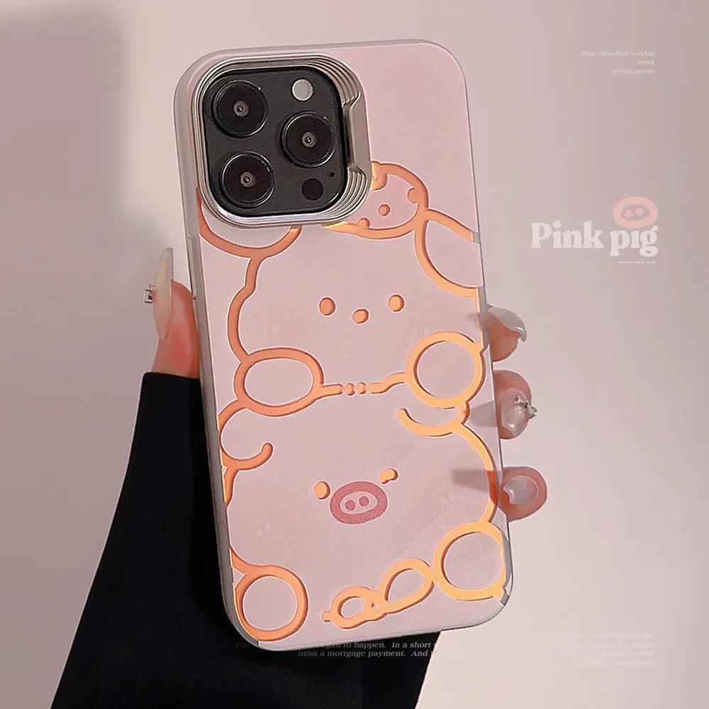 Cute Phone Cases for iPhone 11, 12, 13, 14, and 15 Pro Max - Funny Pig and Dog - Laser Back Cover - TSP268 - Touchy Style