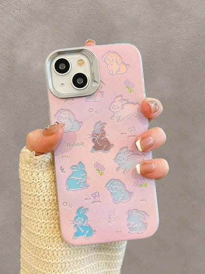 Cute Phone Cases For iPhone 11, 12, 13, 14, and 15 Pro Max - Hollowed Out Rabbit - Pink Laser Cover - TSP269 - Touchy Style