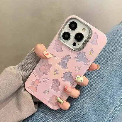 Cute Phone Cases For iPhone 11, 12, 13, 14, and 15 Pro Max - Hollowed Out Rabbit - Pink Laser Cover - TSP269 - Touchy Style