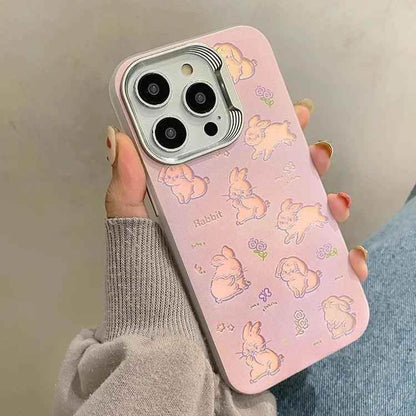 Cute Phone Cases For iPhone 11, 12, 13, 14, and 15 Pro Max - Hollowed Out Rabbit - Pink Laser Cover - TSP269 - Touchy Style