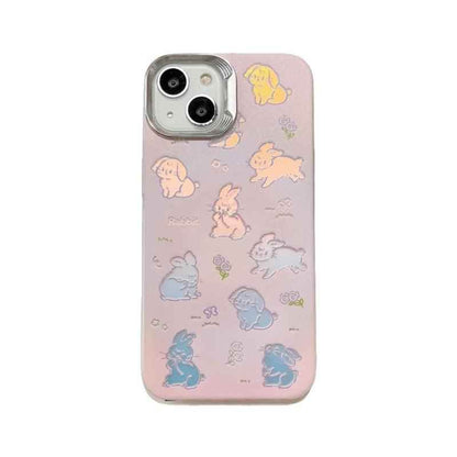 Cute Phone Cases For iPhone 11, 12, 13, 14, and 15 Pro Max - Hollowed Out Rabbit - Pink Laser Cover - TSP269 - Touchy Style