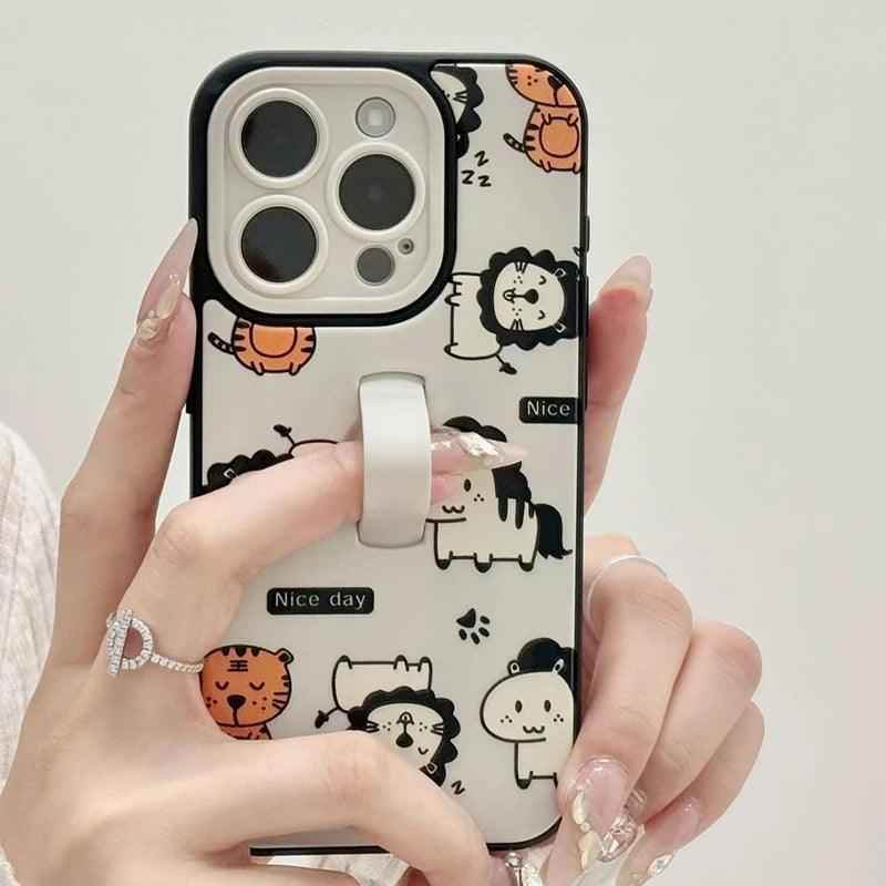 Cute Phone Cases for iPhone 11, 12, 13, 14, or 15 Pro Max - Cartoon Animals Cover With Ring Holder - TSP211 - Touchy Style