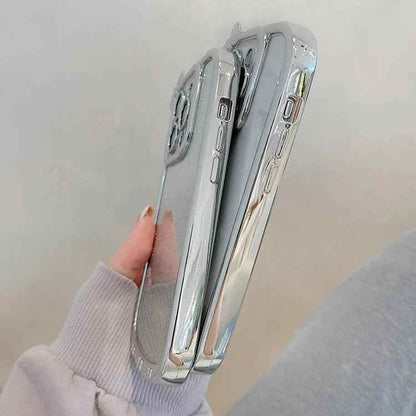 Cute Phone Cases For iPhone 11, 12, 13, 14, or 15 Pro Max - Plating Silver Bowknot - Transparent Cover - TSP257 - Touchy Style