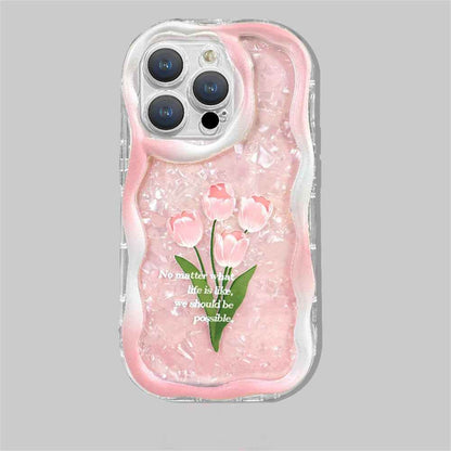 Cute Phone Cases For iPhone 11, 12, 13, 14, or Pro Max - Pink Tulip Shell Pattern, Flower Chain Lanyard - TSP432 - Touchy Style