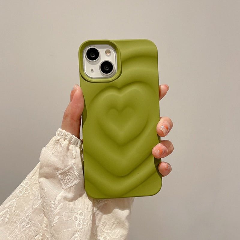 Cute Phone Cases For iPhone 13 14 11 12 Pro Max - 3D Pleated Water Ripple Heart - Touchy Style .