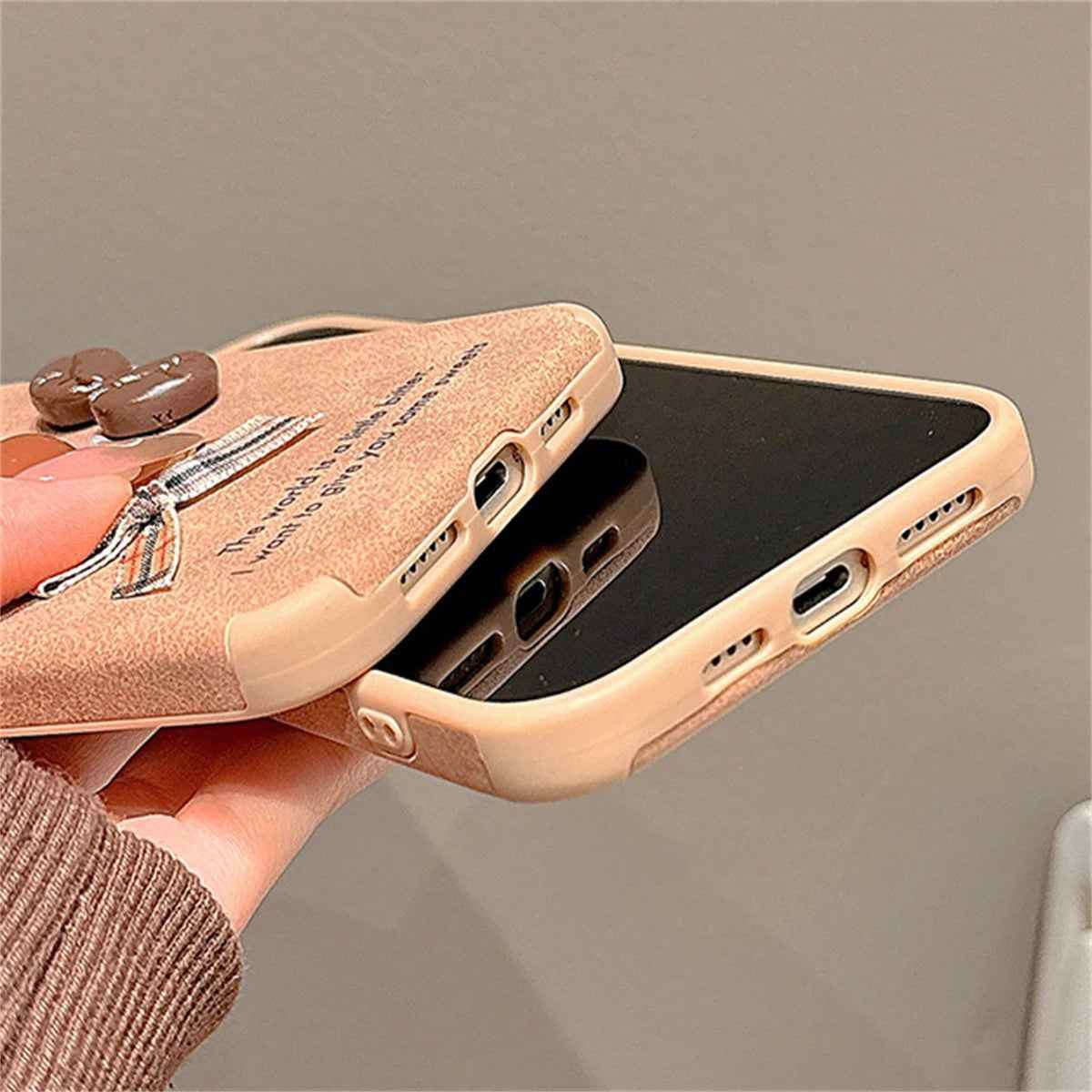 Cute Phone Cases For iPhone 13, 14, 15, and 16 Pro Max - Cartoon 3D Bear, Coffee, and Bow Design - TSP444 - Touchy Style