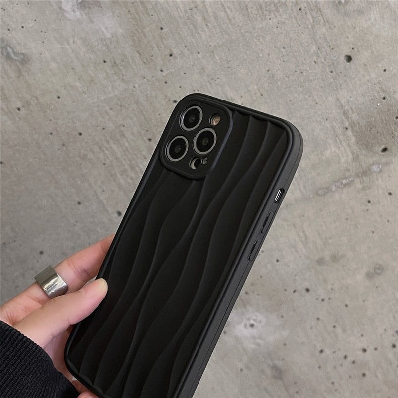 Cute Phone Cases For iPhone 14 13 11 12 Pro Max 14 Plus - Black WaterRipple Wavey Lines - Touchy Style .