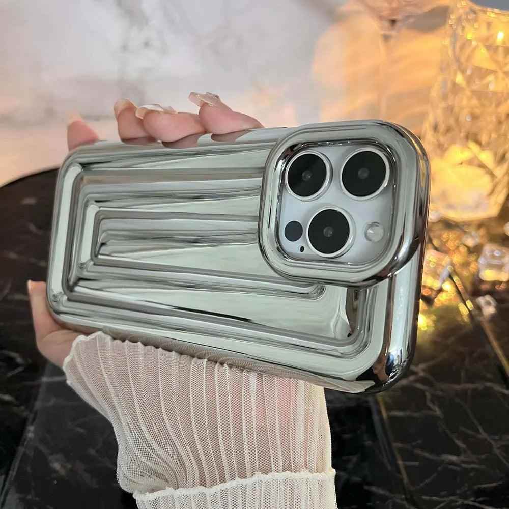 Cute Phone Cases For iPhone 14 13 12 11 Pro Max 14 Plus - Luxury Plating 3D Stripe - Touchy Style .