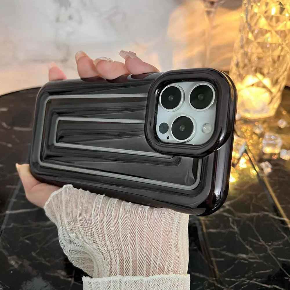 Cute Phone Cases For iPhone 14 13 12 11 Pro Max 14 Plus - Luxury Plating 3D Stripe - Touchy Style .