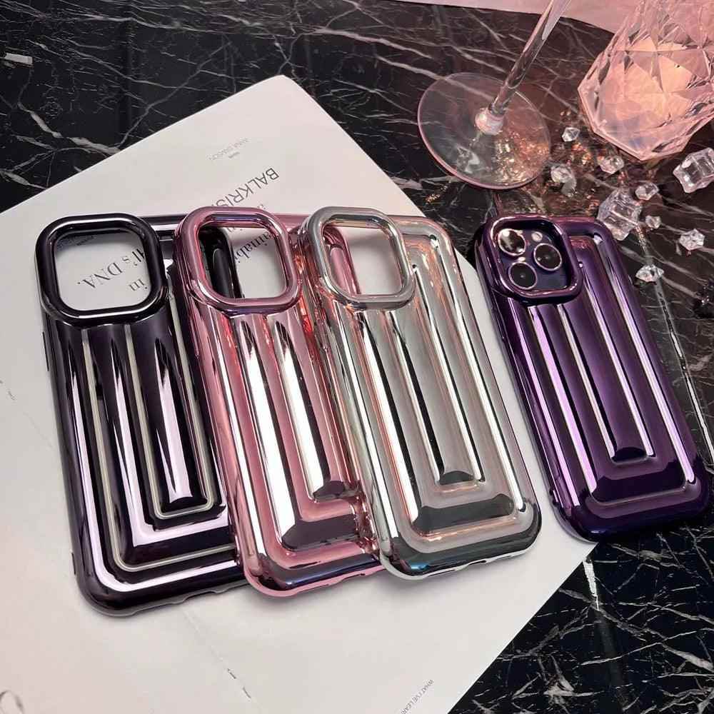 Cute Phone Cases For iPhone 14 13 12 11 Pro Max 14 Plus - Luxury Plating 3D Stripe - Touchy Style .