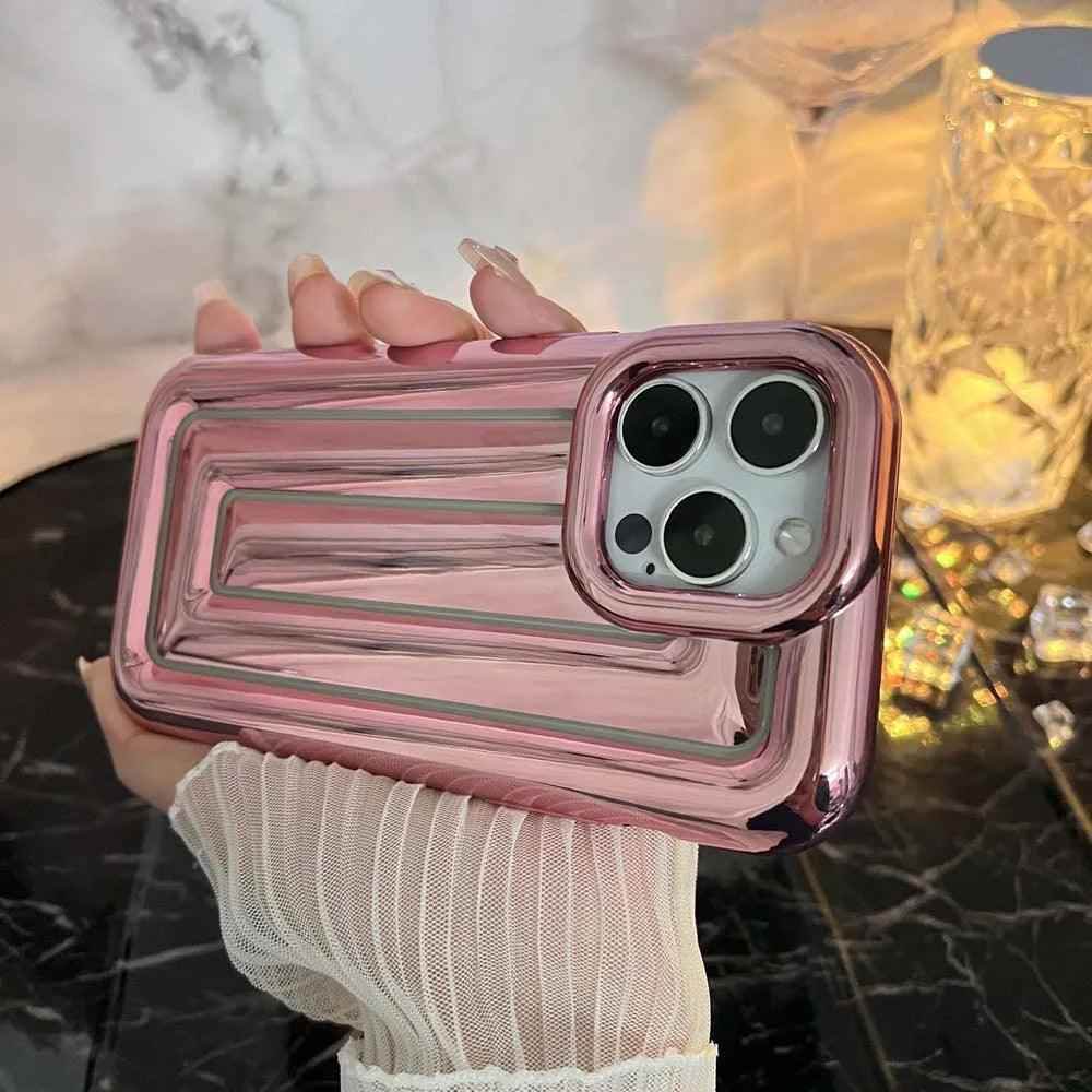 Cute Phone Cases For iPhone 14 13 12 11 Pro Max 14 Plus - Luxury Plating 3D Stripe - Touchy Style