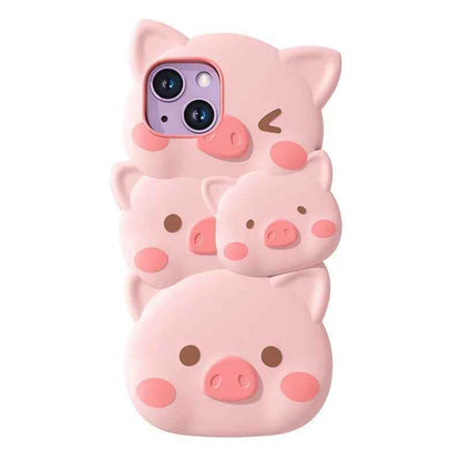 Cute Phone Cases for iPhone 14, 13, 12, and 11 Pro Max models - 3D Funny Pigs - Soft Silicone Cover - TSP251 - Touchy Style