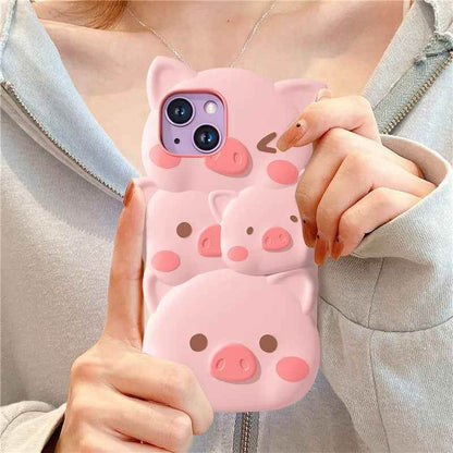 Cute Phone Cases for iPhone 14, 13, 12, and 11 Pro Max models - 3D Funny Pigs - Soft Silicone Cover - TSP251 - Touchy Style