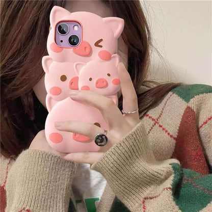 Cute Phone Cases for iPhone 14, 13, 12, and 11 Pro Max models - 3D Funny Pigs - Soft Silicone Cover - TSP251 - Touchy Style