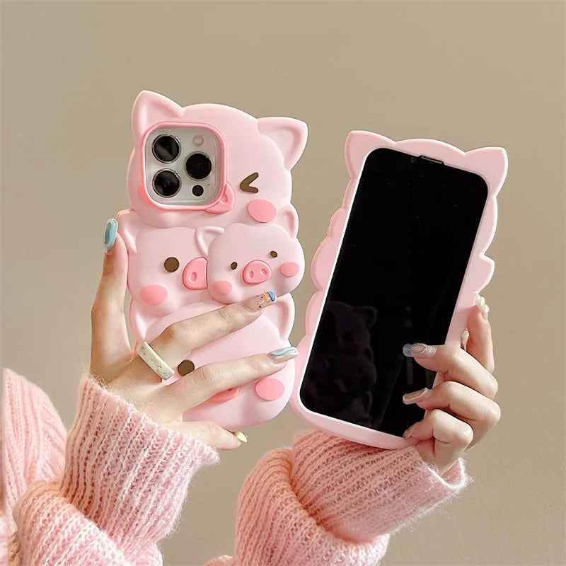 Cute Phone Cases for iPhone 14, 13, 12, and 11 Pro Max models - 3D Funny Pigs - Soft Silicone Cover - TSP251 - Touchy Style