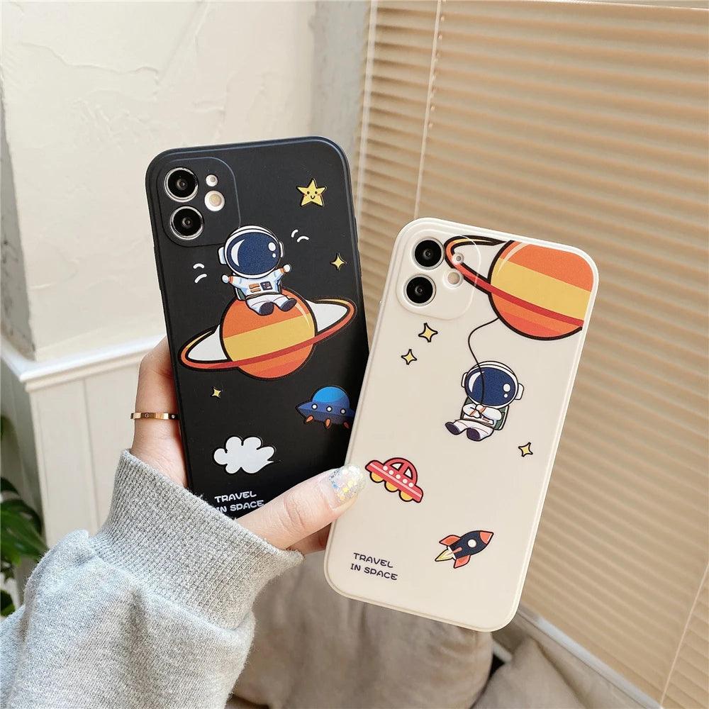 Cute Phone Cases for iPhone 14 13 12 Pro Max 11 Pro Max 12mini 6s 7 8 Plus X XS Max XR SE Astronaut Spaceship Pattern - Touchy Style .