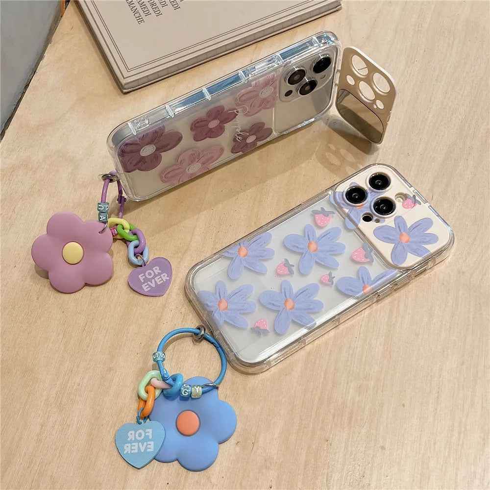 Cute Phone Cases For iPhone 14 Pro Max to the SE3 - 3D Flower Patter with Flip Make-Up Mirror Holder - Transparent Cover - TSP367 - Touchy Style