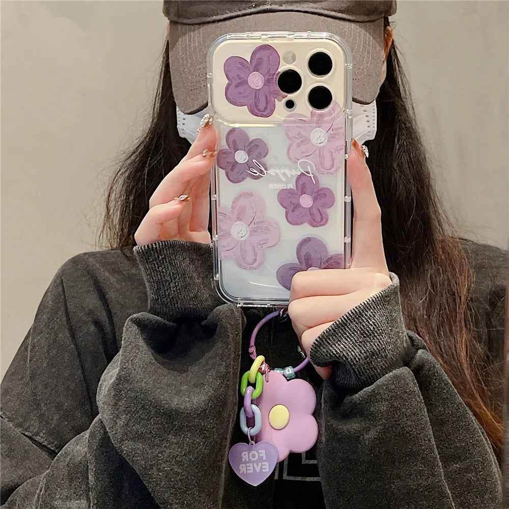 Cute Phone Cases For iPhone 14 Pro Max to the SE3 - 3D Flower Patter with Flip Make-Up Mirror Holder - Transparent Cover - TSP367 - Touchy Style