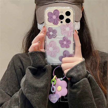 Cute Phone Cases For iPhone 14 Pro Max to the SE3 - 3D Flower Patter with Flip Make-Up Mirror Holder - Transparent Cover - TSP367 - Touchy Style