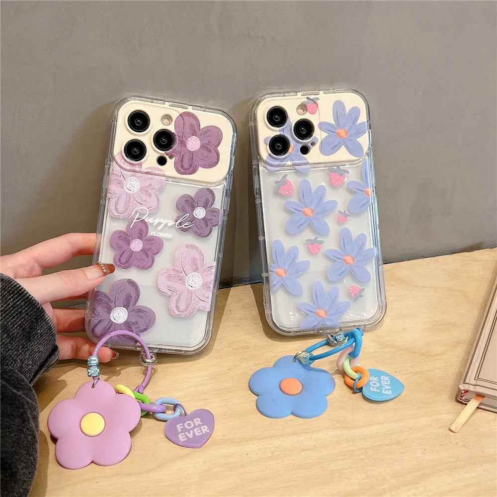 Cute Phone Cases For iPhone 14 Pro Max to the SE3 - 3D Flower Patter with Flip Make-Up Mirror Holder - Transparent Cover - TSP367 - Touchy Style