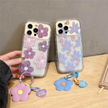 Cute Phone Cases For iPhone 14 Pro Max to the SE3 - 3D Flower Patter with Flip Make-Up Mirror Holder - Transparent Cover - TSP367 - Touchy Style