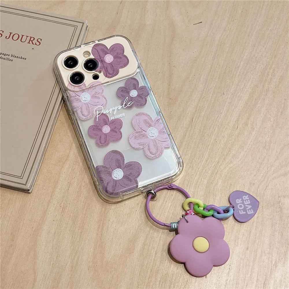Cute Phone Cases For iPhone 14 Pro Max to the SE3 - 3D Flower Patter with Flip Make-Up Mirror Holder - Transparent Cover - TSP367 - Touchy Style