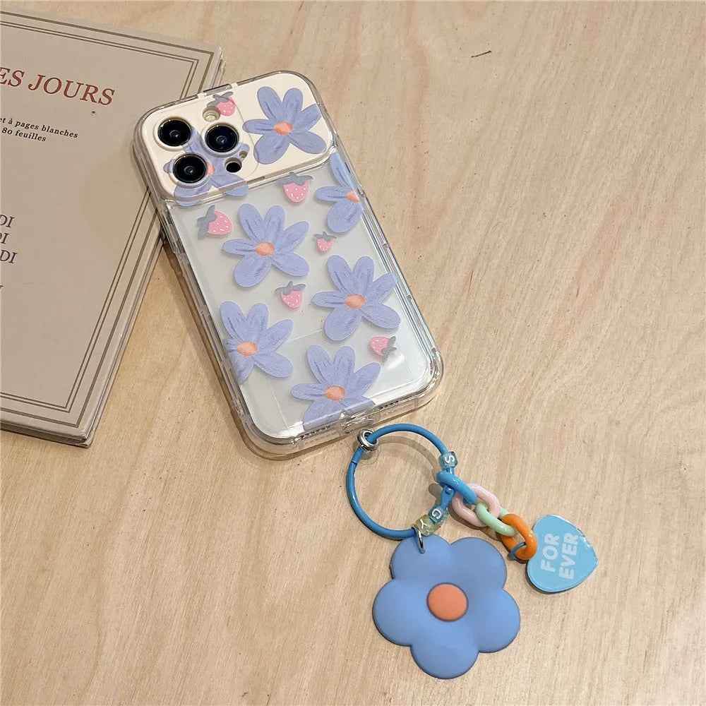 Cute Phone Cases For iPhone 14 Pro Max to the SE3 - 3D Flower Patter with Flip Make-Up Mirror Holder - Transparent Cover - TSP367 - Touchy Style